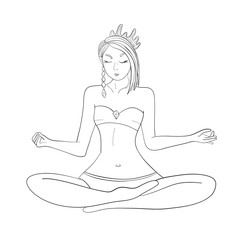 Girl. Yoga. Sea life character. Health. Vector illustration