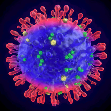 Corvid 19 Virus on backdrop. Also known as corona virus. Microscopic 3D illustration of structure. Pandemic virus