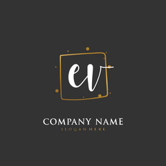 Handwritten initial letter E V EV for identity and logo. Vector logo template with handwriting and signature style.