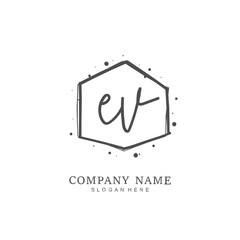 Handwritten initial letter E V EV for identity and logo. Vector logo template with handwriting and signature style.