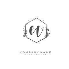 Handwritten initial letter E V EV for identity and logo. Vector logo template with handwriting and signature style.