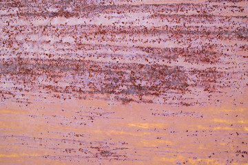 Old paint on the surface. Horizontal streaks of stripes, severe corrosion, rust. Primary colors: Corvette, Oriental Pink, Fog, Persian Plum.