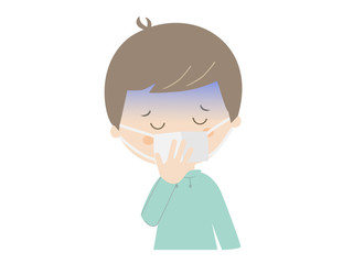 A boy looking sick wearing a mask