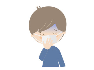 A boy looking sick wearing a mask