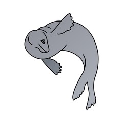 Illustration of Seals Swim While Waving Cartoon, Cute Funny Character, Flat Design