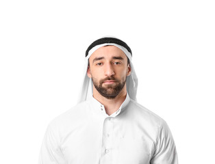 Handsome Arab man on white background
