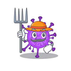 Bovine coronavirus in Farmer cartoon character with hat and pitchfork