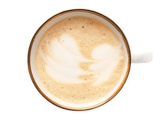 Cup of tasty cappuccino on white background