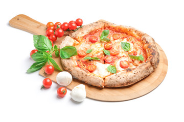 Delicious pizza Margherita on white background