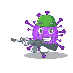 A picture of bovine coronavirus as an Army with machine gun