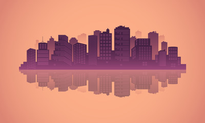 Obraz na płótnie Canvas Silhouette of downtown with scenery beautiful lake.