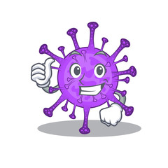 Cool bovine coronavirus cartoon design style making Thumbs up gesture