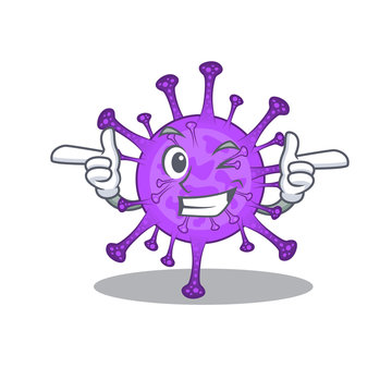 Smiley bovine coronavirus cartoon design style showing wink eye