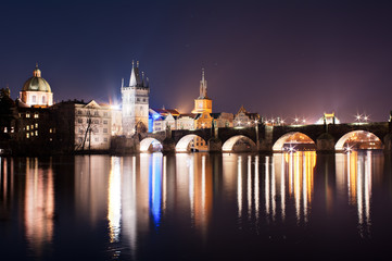 Skyline of Prague at night