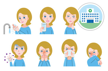 体調不良の女性のイラスト　病気の予防