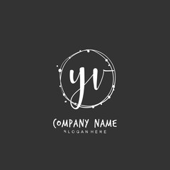 Handwritten initial letter Y V YV for identity and logo. Vector logo template with handwriting and signature style.