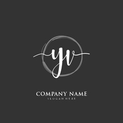 Handwritten initial letter Y V YV for identity and logo. Vector logo template with handwriting and signature style.