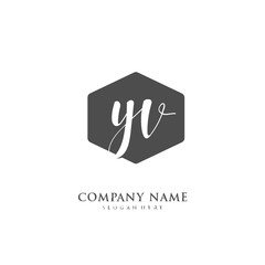 Handwritten initial letter Y V YV for identity and logo. Vector logo template with handwriting and signature style.