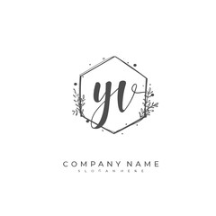 Handwritten initial letter Y V YV for identity and logo. Vector logo template with handwriting and signature style.