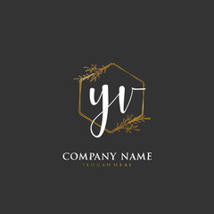 Handwritten initial letter Y V YV for identity and logo. Vector logo template with handwriting and signature style.
