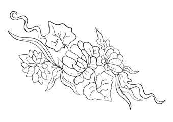 Beautiful floral pattern. Lily flowers, aquatic plants. Print. Coloring page. Vector illustration