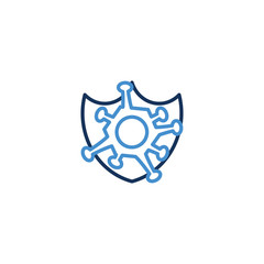 Icon Shield thin line blue color icon quarantine. Shield symbol vector sign. Corona virus , vector illustrator graphic design on white background