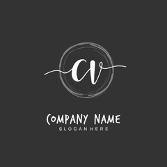 Handwritten initial letter C V CV for identity and logo. Vector logo template with handwriting and signature style.