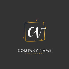 Handwritten initial letter C V CV for identity and logo. Vector logo template with handwriting and signature style.