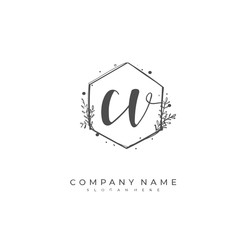 Handwritten initial letter C V CV for identity and logo. Vector logo template with handwriting and signature style.