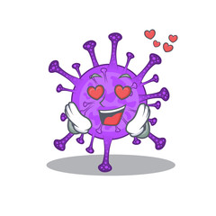 cute bovine coronavirus cartoon character showing a falling in love face