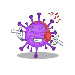 enjoying music bovine coronavirus cartoon mascot design