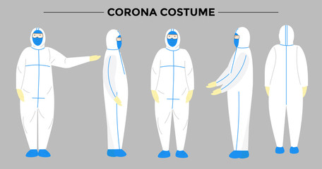 paramedics wearing protective costumes bundle set. corona virus or covid-19 costum