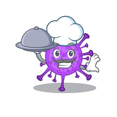 Bovine coronavirus as a chef cartoon character with food on tray
