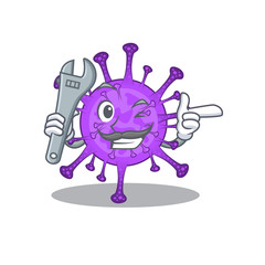 A picture of cool mechanic bovine coronavirus cartoon character design