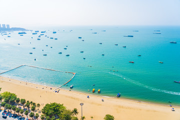 Beautiful tropical beach sea ocean bay and architecture building in Pattaya city Thailand