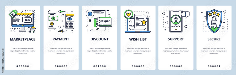 Poster marketplace website and mobile app onboarding screens vector template