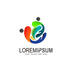 Charity logo design illustration, colorful logo template, social icon, handshake logo, people icon