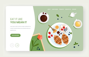 Eat a lot vector website landing page design template