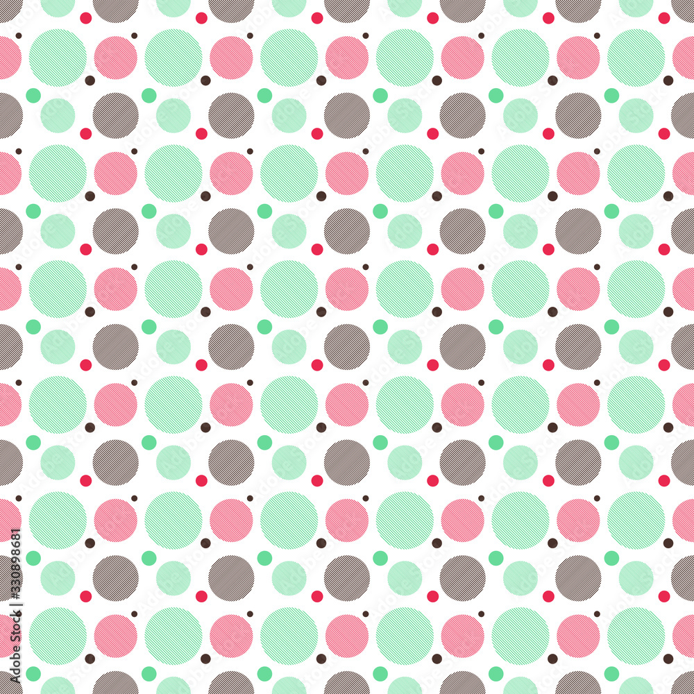 Poster abstract vector seamless pattern with color circles and rings.