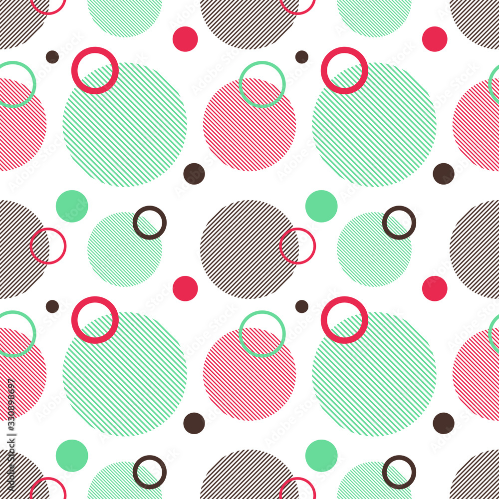 Poster abstract vector seamless pattern with color circles and rings.