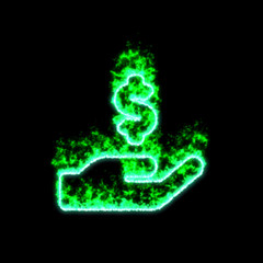 The symbol hand holding usd burns in green fire