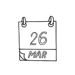 calendar hand drawn in doodle style. March . day, date. icon, sticker, element