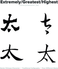 Extremely, Greatest, Highest - Chinese Calligraphy with translation, 4 styles