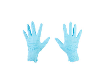 Fototapeta premium Blue rubber gloves in white background 