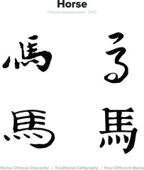 Horse - Chinese Calligraphy with translation, 4 styles