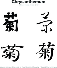 Chrysanthemum - Chinese Calligraphy with translation, 4 styles