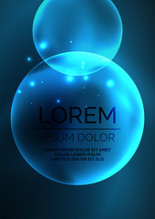 Glowing neon shiny transparent bubbles, glass circles or bio cell concept. Techno futuristic vector abstract background For Wallpaper, Banner, Background, Card, Book Illustration, landing page