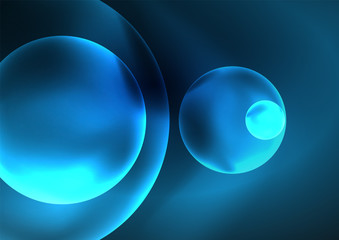Glowing neon shiny transparent bubbles, glass circles or bio cell concept. Techno futuristic vector abstract background For Wallpaper, Banner, Background, Card, Book Illustration, landing page