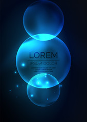 Glowing neon shiny transparent bubbles, glass circles or bio cell concept. Techno futuristic vector abstract background For Wallpaper, Banner, Background, Card, Book Illustration, landing page