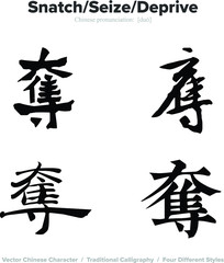 Snatch, Seize, Deprive - Chinese Calligraphy with translation, 4 styles